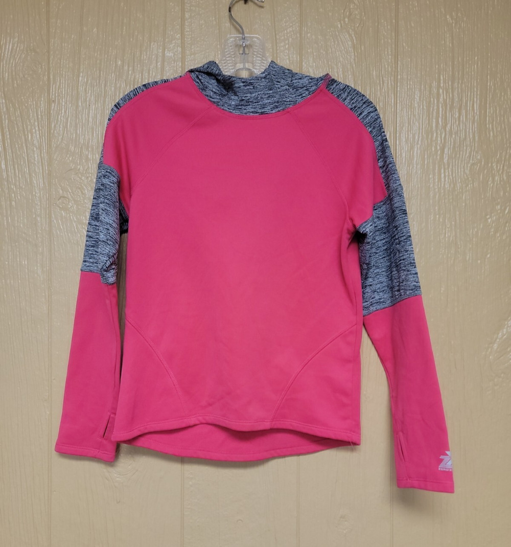 Zeroxposur Performance Girls Athletic Hoodie sz L (14/16) Pink Grey Thumbholes
